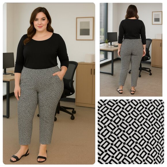 J. Jill Pants - J. Jill Essential Slim Ankle Pants 12P Black Gray Geometric Stretch Pull On EUC
